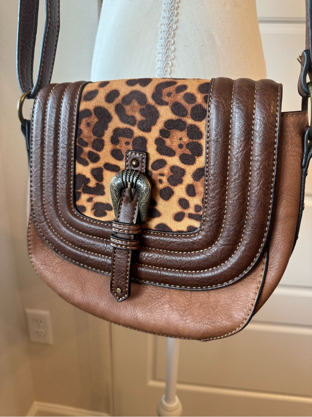 Justin Boots Brown Leopard Print Leather Crossbody